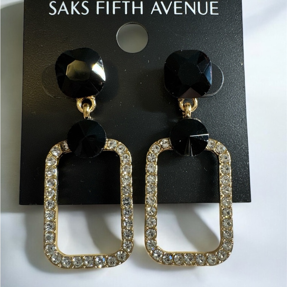 Saks Fifth Avenue Black and Gold Drop Earrings
